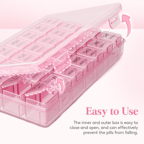 Image of Lifewit Monthly Pill Organizer Once a Day, 28 Day Pill Box, Pink, 28 Grids