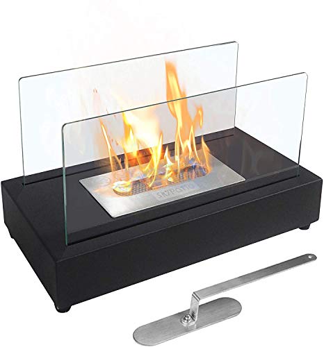 Skypatio Tabletop Fireplace, Indoor Outdoor Ventless Table Styled Firepits Portable Fire Bowl Pot, Black, Real Flame Like Gel Fireplaces or Wood Log Fire Pit,14 Inch