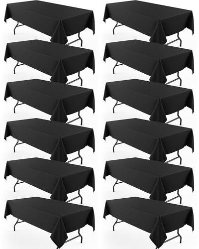Image of Pureegg Rectangle Table Cloth 60 inch x 102 inch - Durable Polyester Tablecloth Offers Reusable & Washable Protection, Ideal for Outdoor Party, Picnic, Wedding, Banquet and Birthday, 12 Pack, Black