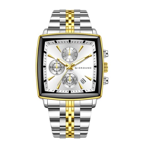 Image of Giordano Multi Function Watch for Men with Square Dial, Stainless Steel Strap and Date Display