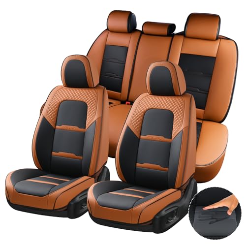 Image of Coverado Car Seat Covers Full Set, 5 Piece Car Seat Protector with Removable Headrest, Nappa Leather Breathable Front Rear Seat Cushion Side All Wrapped Universal Fit Truck Automotive Most Cars Brown