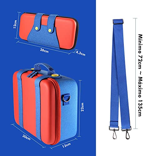 Bolsa E Case Compatível Com Nintendo Switch Oled E Padrão V1 V2 Mario Vermelho E Azul Com Alça Ombro