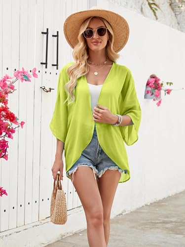 Image of Chunoy Women Floral Beach Wear Cover Up Chiffon Kimono Cardigan Open Front Blouse Top
