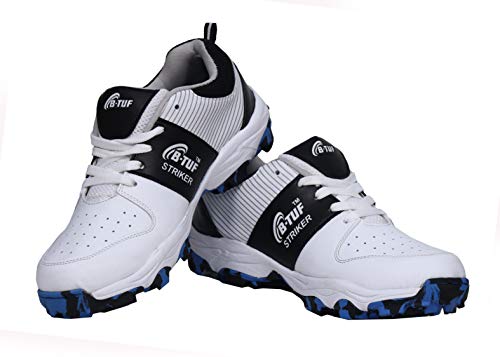 Image of B-TUF Striker Cricket Shoes /Studs Spikes Sports for Men Boys Unisex Kids|Lightweight and Durable | Stylish Sports Shoes | (White /Black /Yellow)