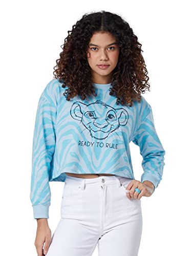 Image of The Souled Store|Official The Lion King: Ready to Rule Women and Girl Sweatshirts|Full Sleeve| Loose fit Graphic Printed| 60% Cotton 40% Polyester White and Blue Color Women Oversized Sweatshirts