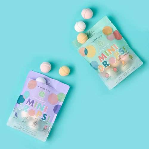 Image of Dabble & Dollop Mini Bath Bombs, Tropical + Soothing Scents Bundle - Natural Origin, Clean Ingredients, No Synthetic Dyes, Toddler & Kids Bath Bombs in Resealable Pouches (2-Pack)