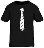 Shirt fällt normal aus sportlich festlicher Style Schlips Kinder T-Shirt Rundhals Mädchen Jungen Streifen Krawatte weiß, Größe: 134/146,schwarz