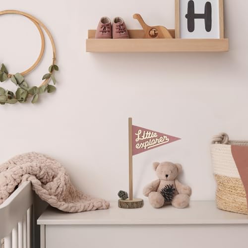 Image of Baby Monthly Milestone Pennant Flag Signs | Natural Wood and Soft Felt | Baby First Year Photo Props, Nursery Decor, Newborn Birth Announcement, Baby Shower, Newborn Gift, Pregnancy Journey, Keepsake (Pink)