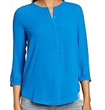 NYDJ Women's 3/4 Sleeve Henley PleatBack Top Blouse (Blue Harbor, Small)