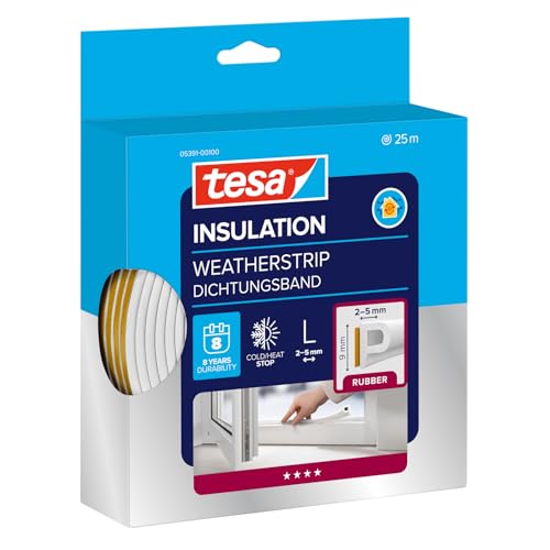 tesa INSULATION Gummidichtung L - Selbstklebende Dichtung zum Isolieren von Spalten an Fenstern und...
