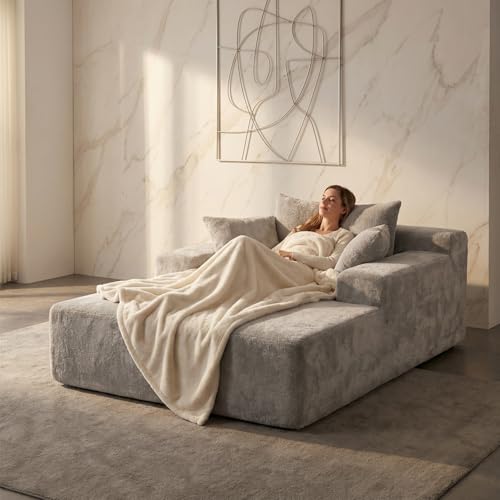 Sytopia Oversized Chaise Lounge Sofa Bed with Pillows, Grey