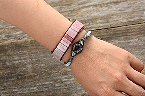 Ygline Handmade Natural Pink Opal Stone Leather Wrap Bracelet(Pink Opal) #TOP2