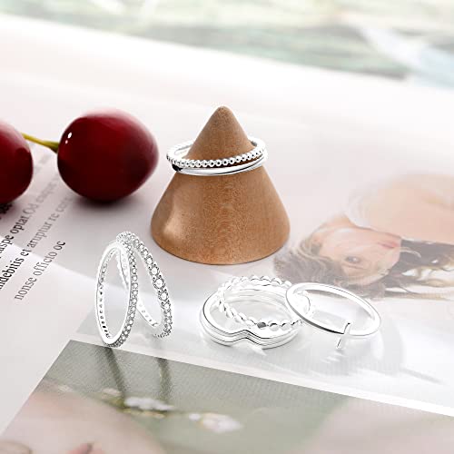Rlmoon 8Pcs Silver Stacking Ring Set For Women Statement Stackable Plain Ring Band Thin Thumb Pointer Finger Cz Diamond Ring Size 7 #TOP4