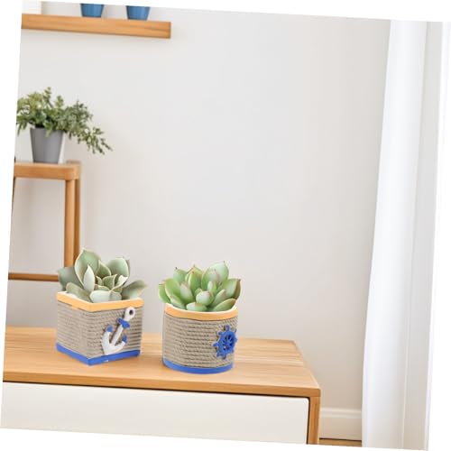 Pots à cactus en ciment motif océan lot de 2 design beige et gris - 6