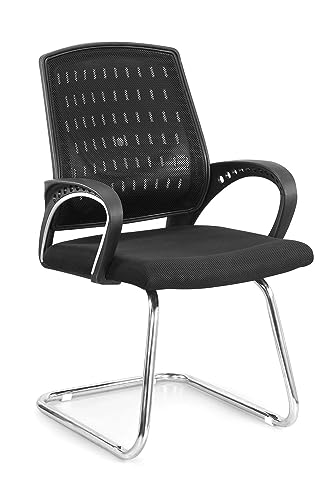 Image of KAZO Chairs Boom Medium Back Mesh Visitor Chair | Heavy Dutty Cantilever Frame | Office Visitor /Study /Sitting| Professional Look Ergonomic Chair (Black)