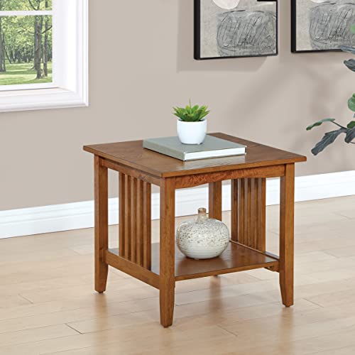 Image of OSP Home Furnishings Sierra End Table with Lower Storage Shelf and Mission Style Side Panels, Ash Brown