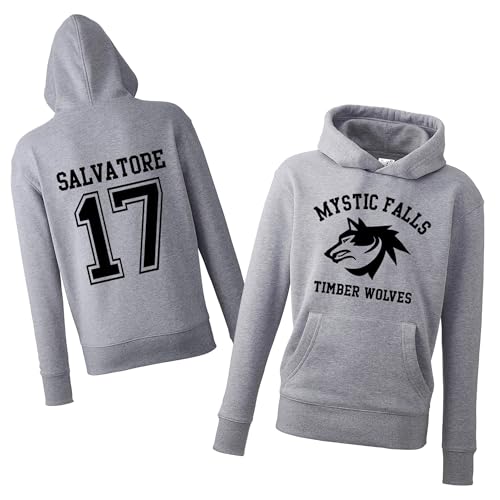 Daily Apparel Inspired The Vampire Hoodies - Mystic Falls Salvatore 17 |Uk Mens Unisex Quality Printed Hooded Top | Vampire Diaries Hooded Jumper for UK Men/Women/Kids Grey