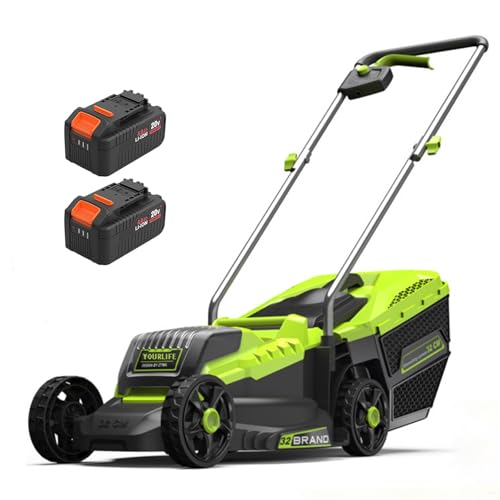 Cortacésped eléctrico, autopropulsado, inalámbrico, con 2 baterías de Litio de 4 Ah y Cesta recolectora de césped, Ajuste de 3 Alturas, para jardín.
