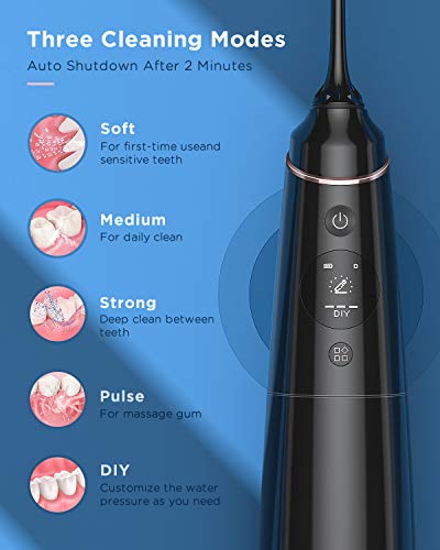 Liberex Cordless Water Flosser - 4 Preprogrammed + 10 DIY Modes, 300ML Tank Portable Waterproof Oral Irrigator, Digital Display, 5 Dental Jet Nozzles, Teeth Cleaner for Travel, USB Rechargeable