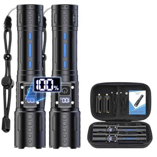 Image of Banral Flashlights High Lumens Rechargeable - Super Bright Tactical LED Flash Light, Dimmable&Memory Function Powerful Waterproof Flashlight for Camping,6 Modes,Zoomable,LCD Display (2, Black)