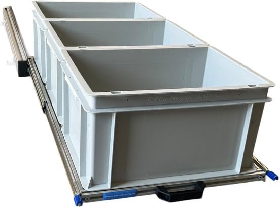 Plateau coulissant en aluminium pour camping-car 90x40 cm comprenant 3 bacs plastiques ouverts