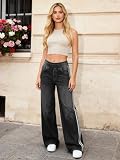 Keolorn Wide Leg Jeans for Women,Unique Color Block Design,High-Waisted Tummy Control Straight Cut,Loose fit,Suitable for Casual,Yoga,Fitness High Elasticity Baggy Denim Pants.(MediumLightGreyXL)