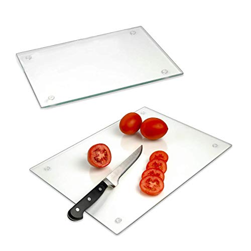Image of Tempered Glass Cutting Board - Long Lasting Clear Glass - Scratch Resistant, Heat Resistant, Shatter Resistant, Dishwasher Safe. (2 Large 12x16 inch)