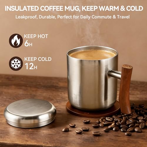 Mug Térmico de Acero Inoxidable 14oz Plata con Asa de Madera miniatura 5