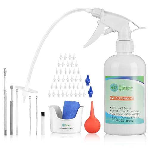 Image of QISXROVY Ear Wax Removal Tool, Ear Cleaning Kits Safe Ear Irrigation Kit Ear Flush Kit for Adults Kid, Ear Wax Washer Device Easy to Operate, Includes Basin, Syringe, 5 Disposable Tips,White