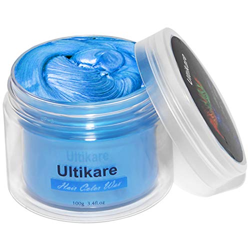 Hair Color Wax, Ultikare Instant Hair Dye Cream Mud Washable Temporary Hair Dye Natural Hairstyle Color Pomade for Party, Cosplay, Halloween (Blue)