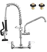 Commercial Kitchen Faucet Wall Mount: with Pre-Rinse Sprayer - ARCORA Industrial Restaurant 21" H...