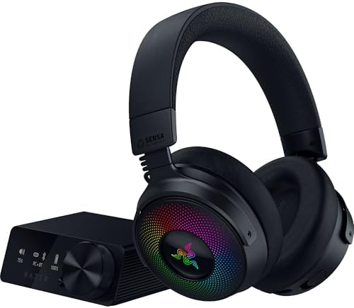 Razer Kraken V4 Pro - Kontrol hub'lı kablosuz oyun kulaklığı - Sensa HD haptikler (OLED kontrol hub'ı, Tri Force 40mm sürücüler, Hyper Speed & Bluetooth, THX Audio) Siyah — Amazon ürün görseli