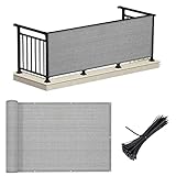 LOVE STORY Balcony Privacy Screen, 3'x10' Deck Shield Screen Fence Cover,UV Protection and Weather-Resistant, 3 FT Height for Deck, Patio, Backyard, Outdoor Pool, Porch, Railing,Beige Anthracite
