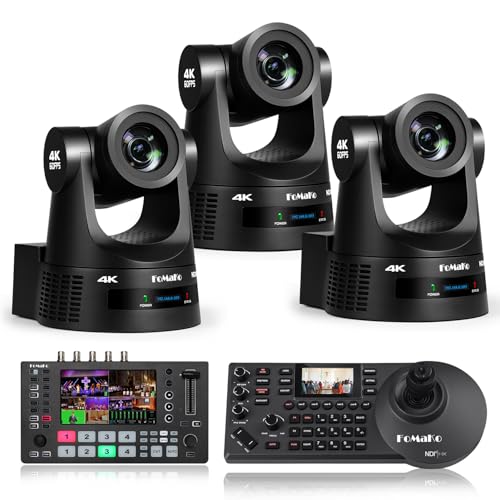 FoMaKo 4K 60fps NDI PTZ Camera, Supports NDI HX3 4K 60fps Output, 20x Optical Zoom, NDI PTZ Camera Controller KC608 Pro for Sports Events Live Streaming Like Football (K600NX3+M4+KC 608 Pro)