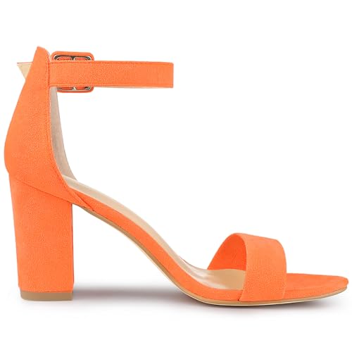 Allegra K Allegra K Women's High Chunky Heel Ankle Strap Fluorescent Orange Heels Sandals 11 M US