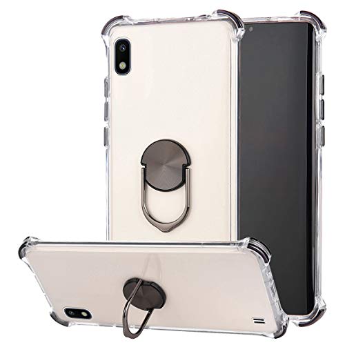Robinsoni Case Compatible with Samsung Galaxy A10 Cover Silicone TPU Case Transparent Four-corner Airbag Drop-proof Case with Ring Clear Kickstand Cover Ultra Thin Bumper Shockproof Ring Case Black