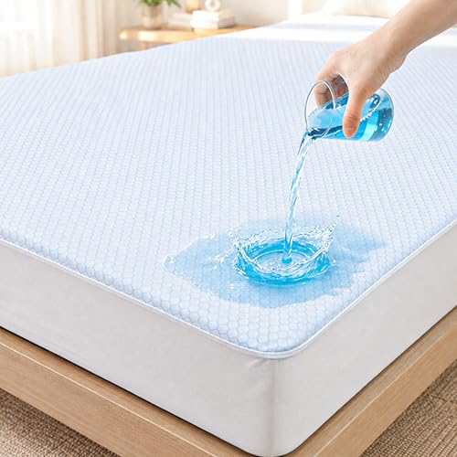 Image of Safe and Sound Waterproof Mattress Protector - Breathable Noiseless - Oeko-TEX Machine Washable - Fits 8-18 inch Deep Pockets Mattress Cover Cooling - Diamond Twin