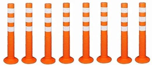 Spring Post Barrier High Grade Polymer Material With 3 White Reflective Tapes Easy To Install Safety T- Top Bollard Barrier Parking Block (Orange) (Pack of 8) Parking Post-image-2