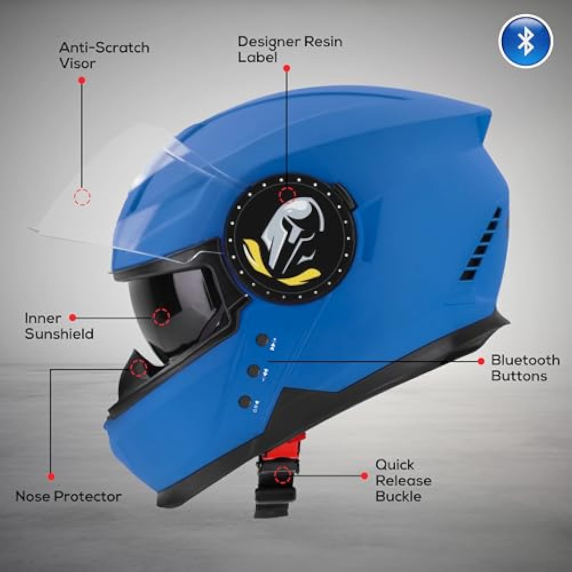 Bluetooth Full Face Helmet with Inner Smoke Sun Shield