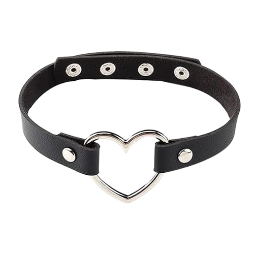 Silver Heart Choker Punk Leather Choker Necklaces for Girls Black Choker Necklace for Women Chokers for Teen Girls Adjustable Goth Choker