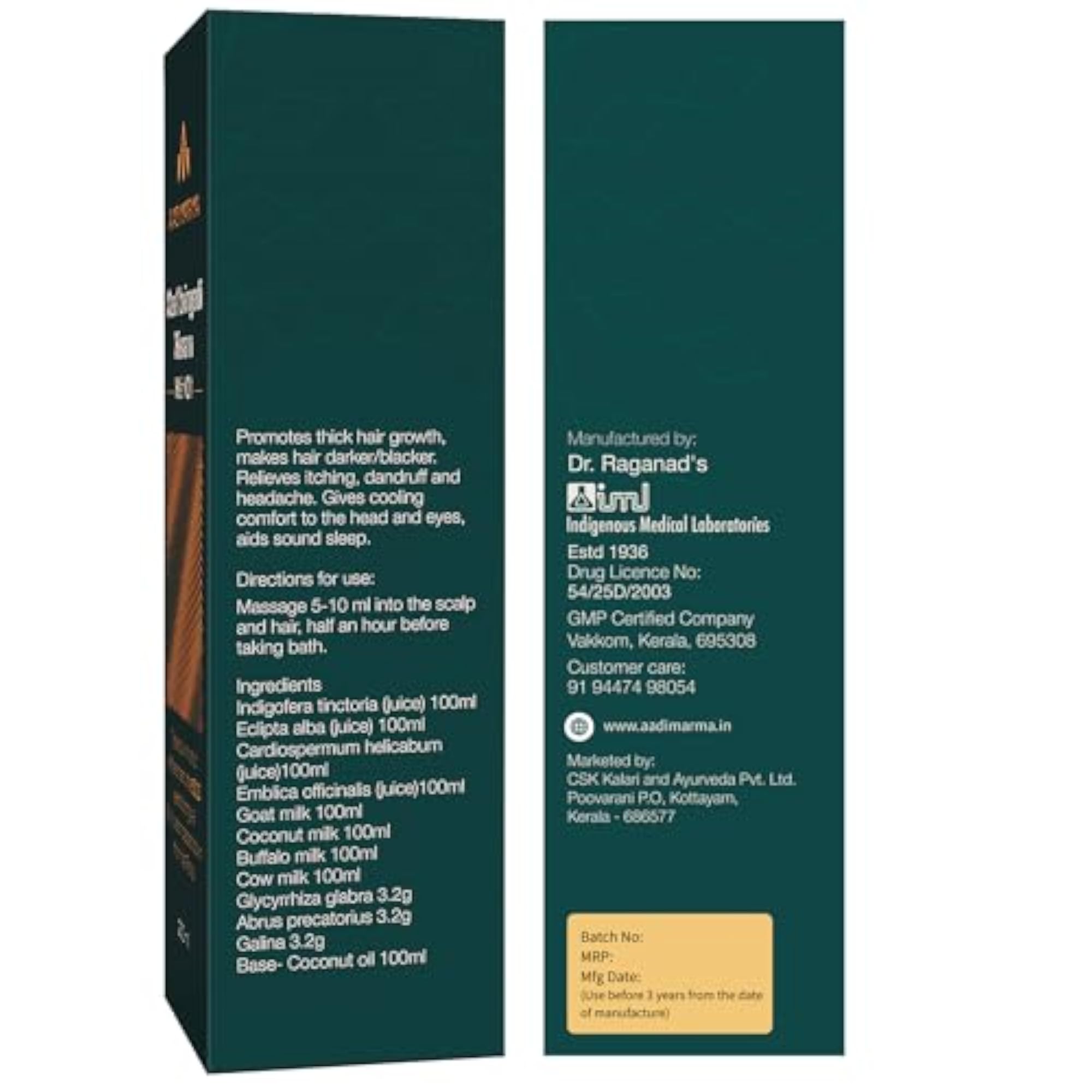 Aadimarma Neelibringadi Keram, Promotes Thick Hair Growth & Cooling Comfort