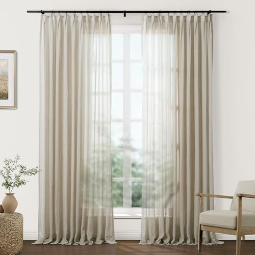 Image of TWOPAGES Light Brown Pinch Pleated Sheer Curtains, 72 inch W x 90 inch L, 2 Panels