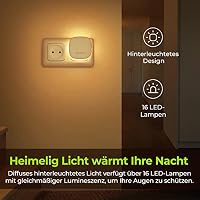 AUVON Nachtlicht Steckdose mit Bewegungssensor und Dämmerungssensor, 2 Stück Warmweißes LED hinterleuchtete Nachtlicht mit 1-50 lm, Helligkeit Einstellbar für Flur, Treppe, Schlafzimmer – Ansicht 2