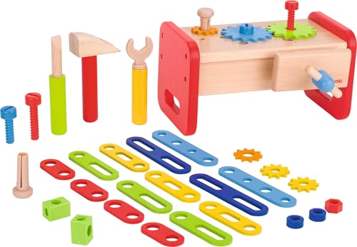 Petit établi Goki 58501 en bois de 36 pièces multicolores pour enfant