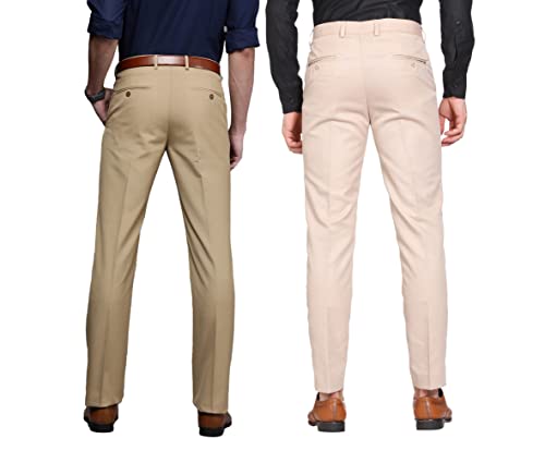 Image of MALENO Men Formal Trouser Regular Fit Solid | Soft and Breathable Pant Combo (Pack of 2)