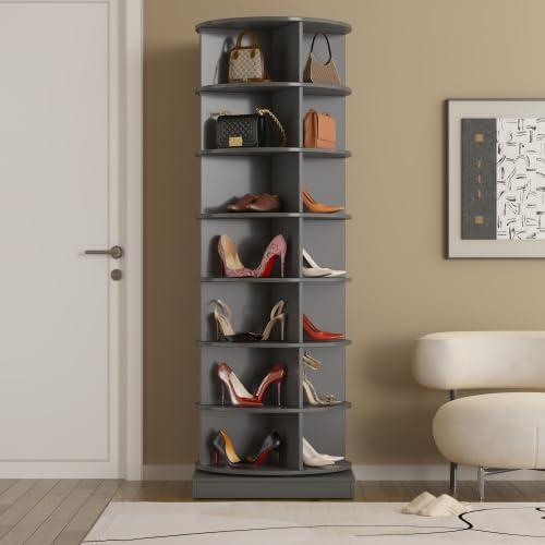 Image of HKLYRHIMO Rotating Storage Rack-American Design White-7-Tier Spinning Storage Rack,Free Standing 360 Revolving Shoe Organizer-for Bedroom,Livingroom,Hallway. (Gray,7-Tier with Base)