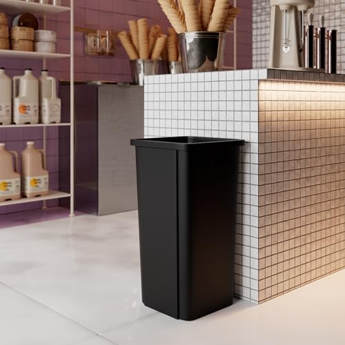 Image of 23 Gallon Black Square Commercial Trash Garbage Can | Outdoor Office Restaurant School Kitchen
