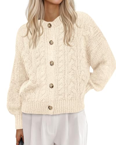 BTFBM Chunky Cardigan Sweaters for Women Fall Fashion 2025 Button Lantern Long Sleeve Cable Knit Winter Coats Outerwear
