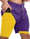 JWJ Men's 2 in 1 Workout Running Shorts 7 Inch Lightweight Athletic Gym Shorts with Compression Line