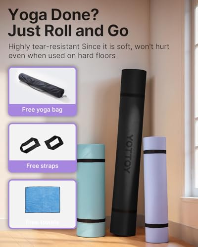 Image of YOTTOY Large Yoga Mat (75 * 52 * 1 /2inch),Extra Wide TPE Exercise Mat,Non-Slip Workout Mat for Pilates, Fitness, Barefoot, Home Gym Studio with Strap and Towel